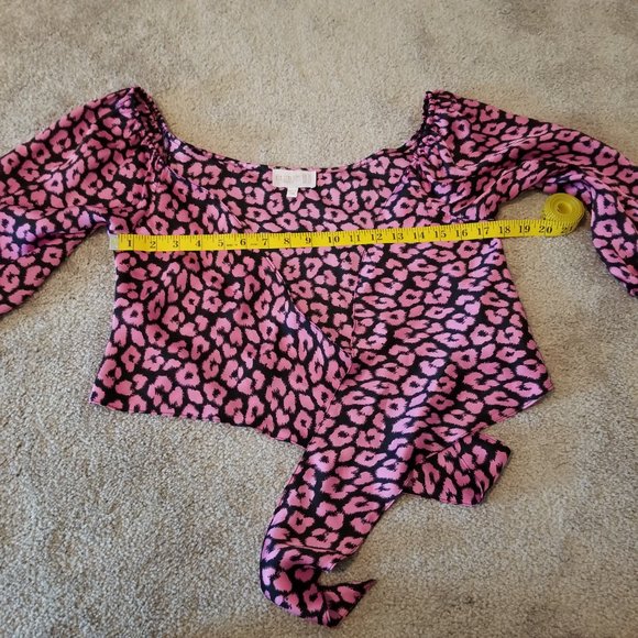ASOS Club L London Tie Open Front Pink Leopard Crop Top, Size 10 - Picture 11 of 12